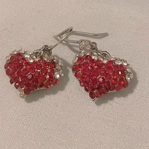 Silver and Red Heart Rhinestone Earrings with Embezzle Design